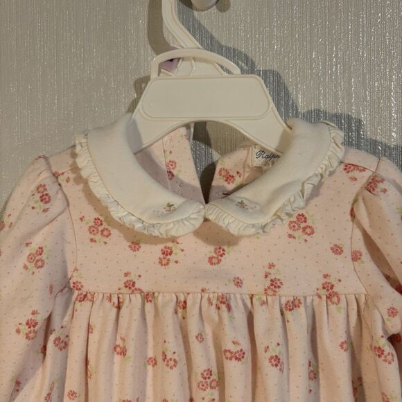 Ralph Lauren Baby Girl Set Long Sleeve Dress Bloomers Pink Flowers Collar 9 mo - Picture 2 of 16